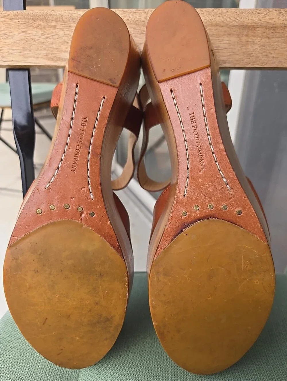 Frye Blair Cognac Leather Closed Toe Mary Jane Platform Wedges Size 10M
